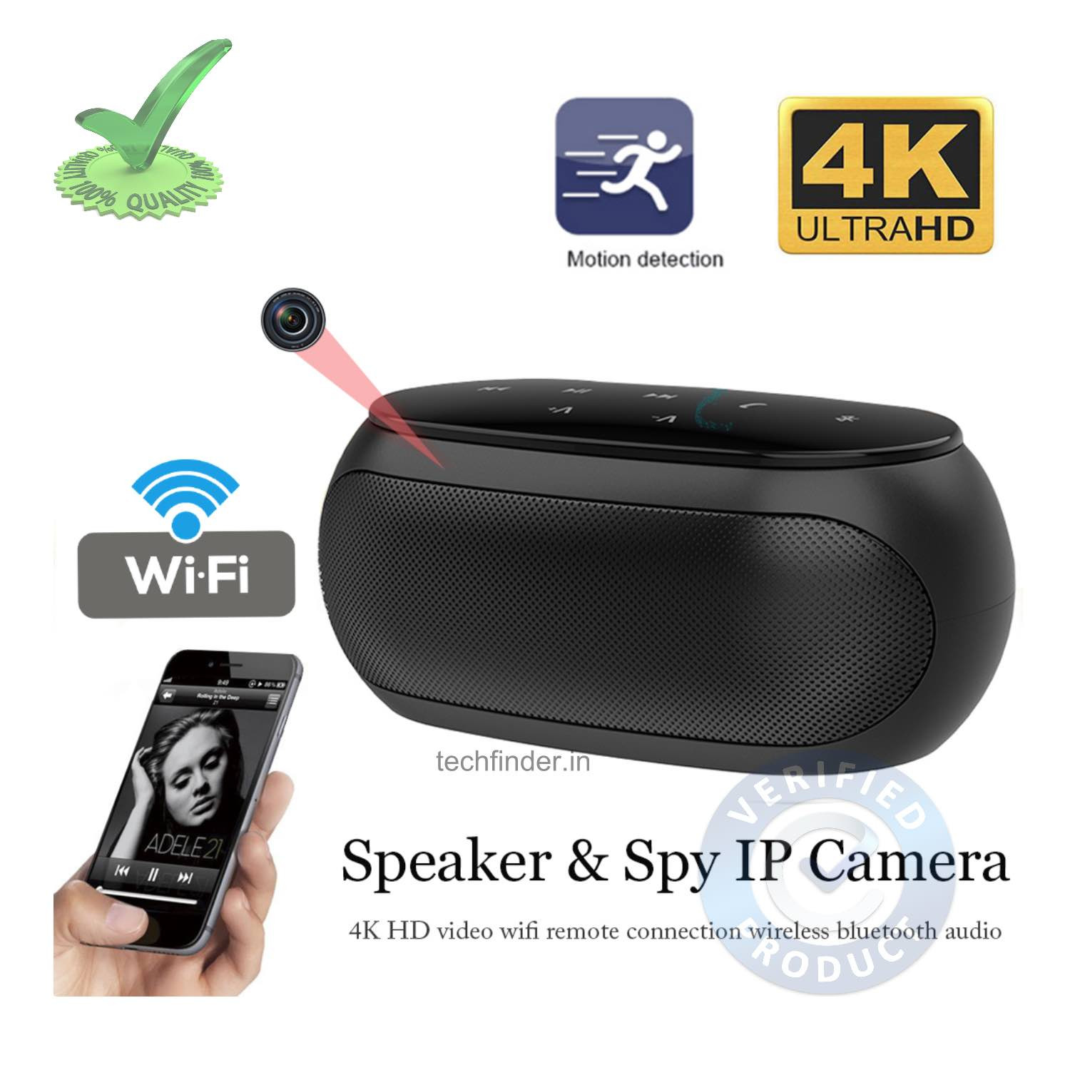 4k WiFi Spy Hidden Camera with Recording in Bluetooth Speaker