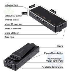 4K FHD High Resolution Wearable Mini Hidden Moveable Spy Camera